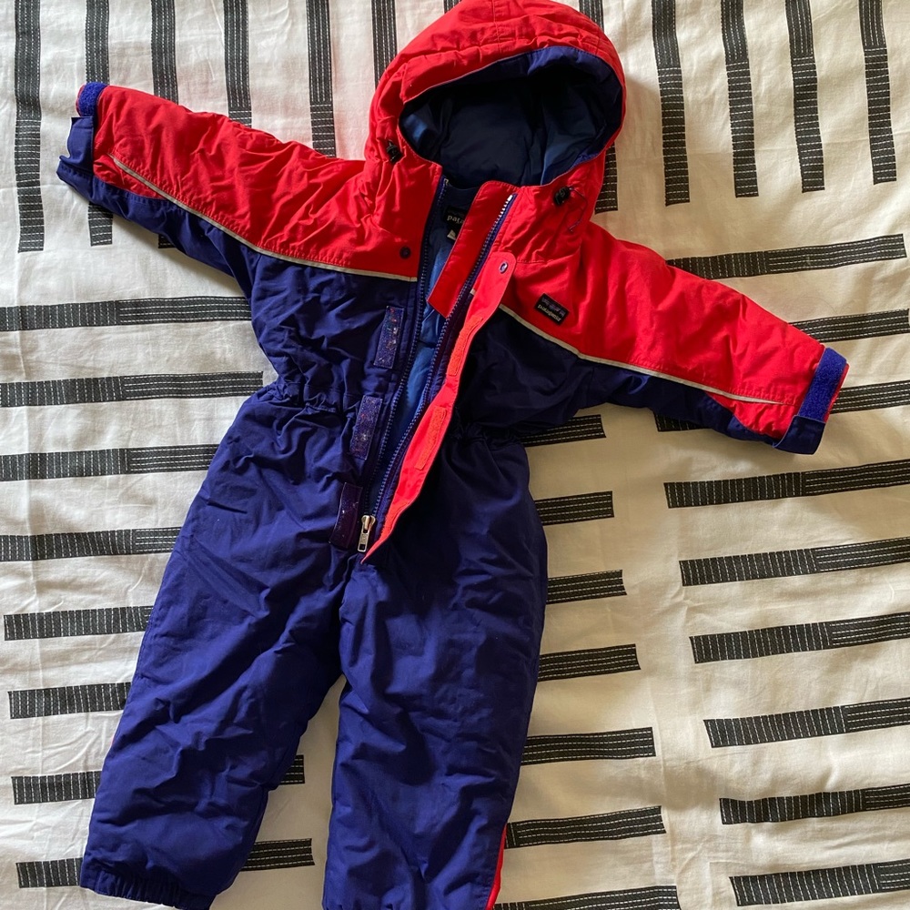 Patagonia Kids Puffer Snow Suit in Blue and Red